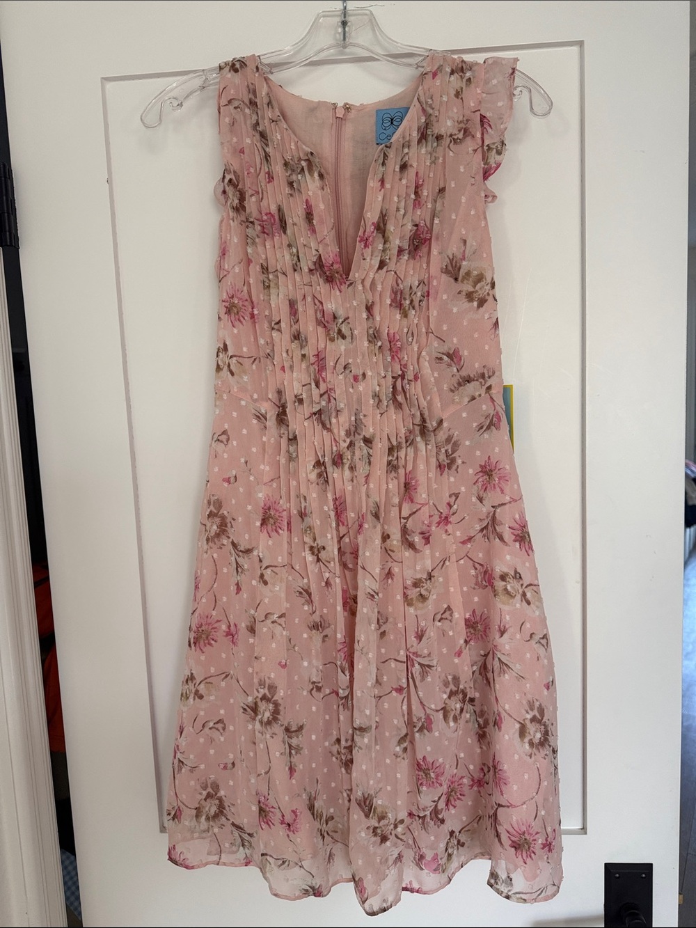 CeCe Pink Floral Chiffon A-Line Dress